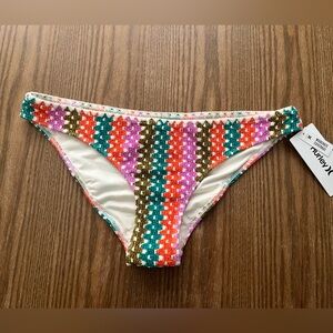 Hurley Multicolor Crochet-Style Bikini Bottom — Teal, Pink, Orange, Brown